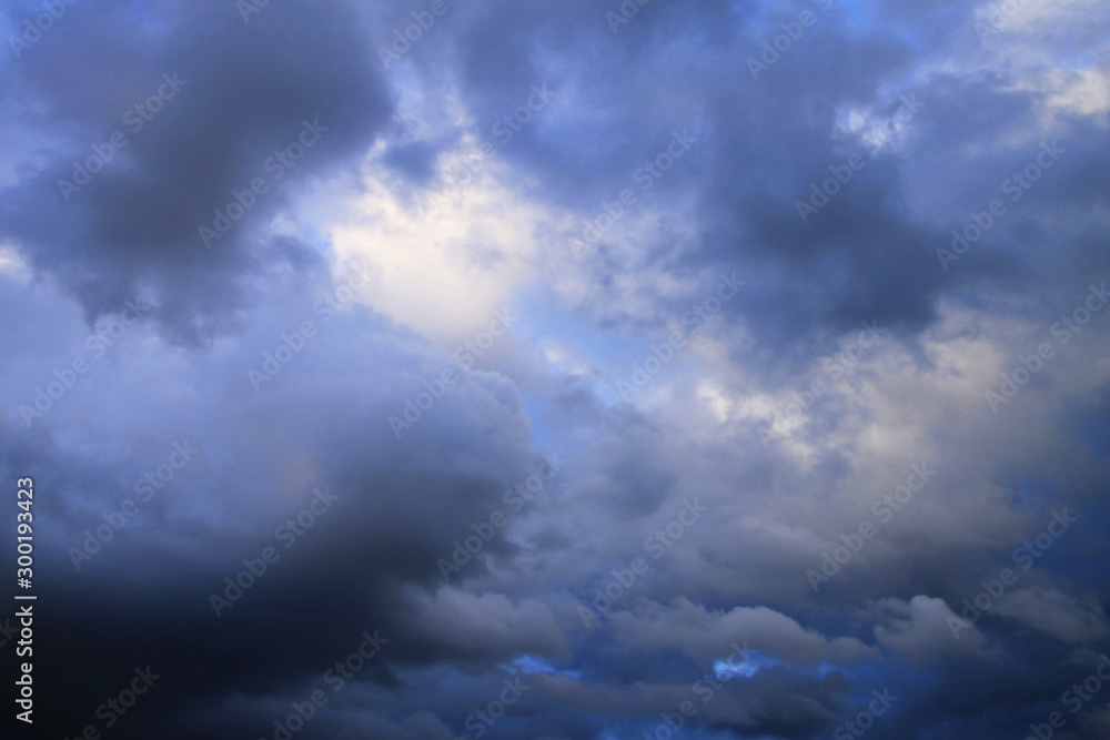 Blue sky with dark clouds