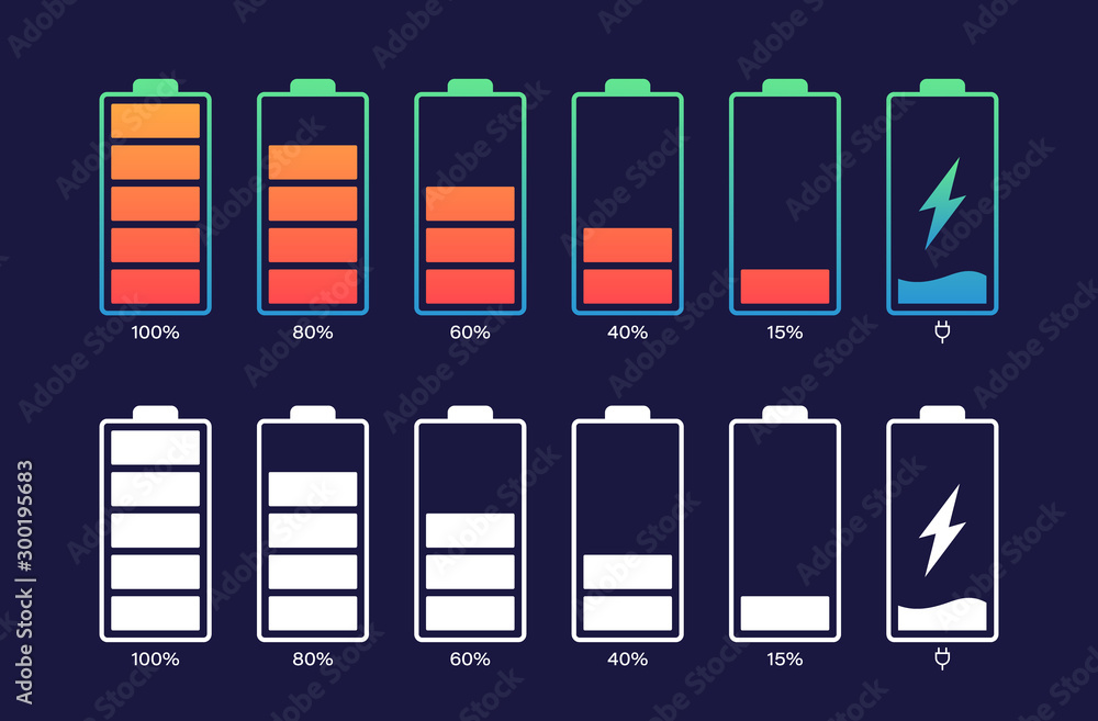 Set battery with different level of charge. Car battery indicator ...