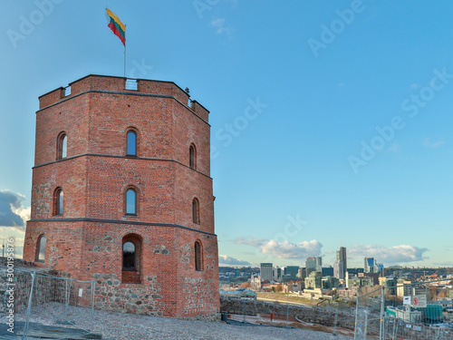 Vilnius Gediminas Castle Hill, historic mound with Gediminas Tower in the city of Vilnius in Lithuania