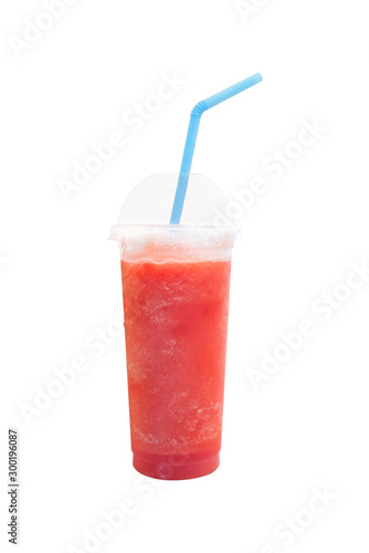 Wallpaper Mural Smoothie watermelon juice isolated white background has blue straw on transparent plastic glass, Healthy fruit helps to cure diabetes, nourishes the brain. body control blood pressure and treat scurvy Torontodigital.ca