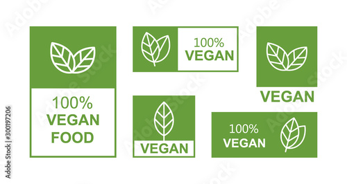 Set flat vegan icon on white background. Bio, Ecology, Organic logos and badges, label, tag. Vector illustration design