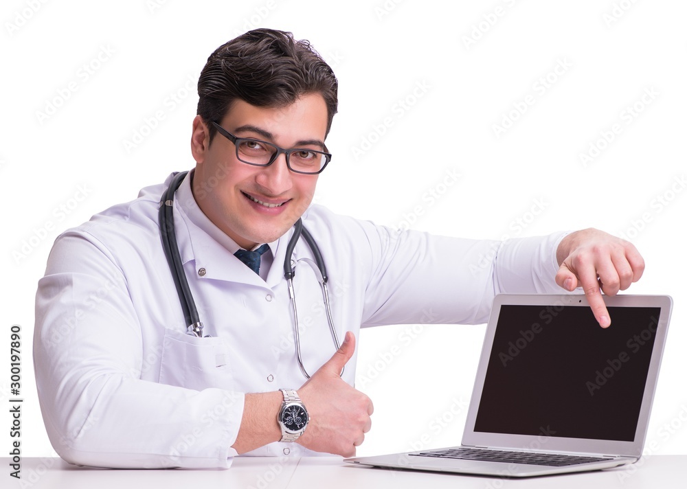 Doctor in telemediine mhealth concept on white Doctor in telemediine mhealth concept on white