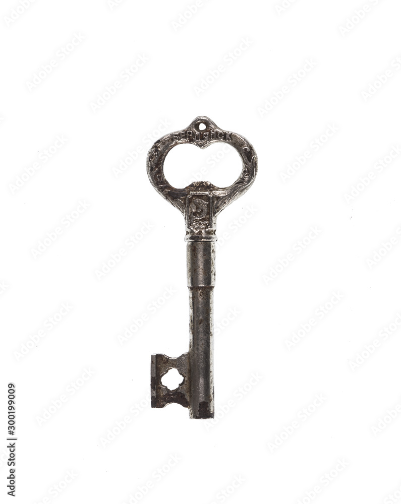 ancient old silver key isolated on white background ancient old silver key isolated on white background