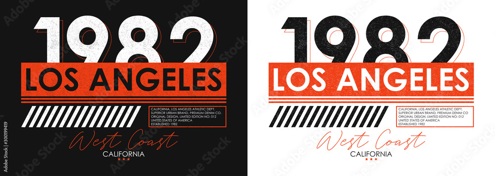 Los Angeles athletic typography for t-shirt design. Set of California t shirt print for sportswear. Athletic apparel with grunge. Vector illustration.