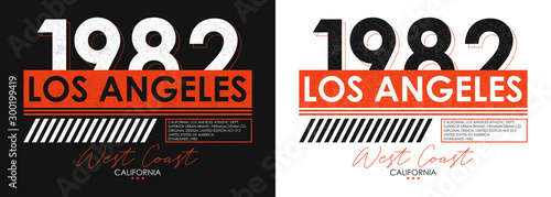 Los Angeles athletic typography for t-shirt design. Set of California t shirt print for sportswear. Athletic apparel with grunge. Vector illustration. photo