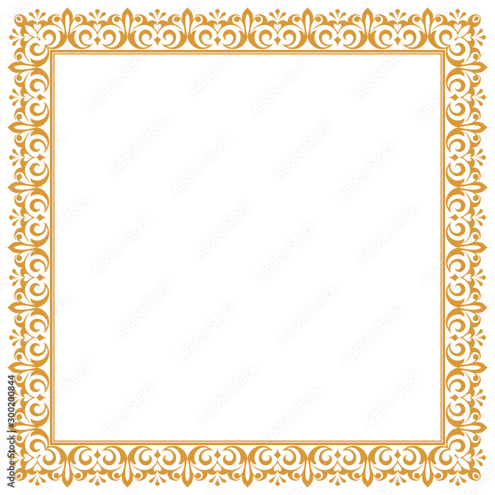 Decorative frame Elegant vector element for design in Eastern style, place for text. Floral golden border. Lace illustration for invitations and greeting cards.