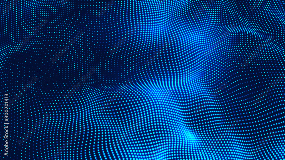 Futuristic blue dots background with a dynamic wave. Digital technology wave. Big data visualization. Vector illustration. Futuristic blue dots background with a dynamic wave. Digital technology wave. Big data visualization. Vector illustration.