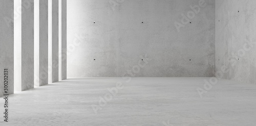 Abstract empty  modern concrete room with indirect lighting from side wall - industrial interior background template  3D illustration