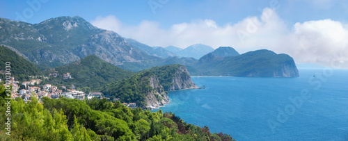 panorama of coastal cliffs and mountains in the Budva area of Montenegro