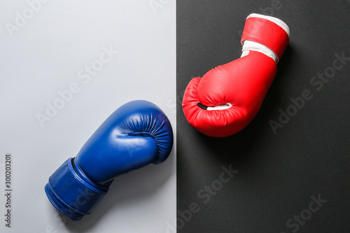 Boxing gloves on black and white background
