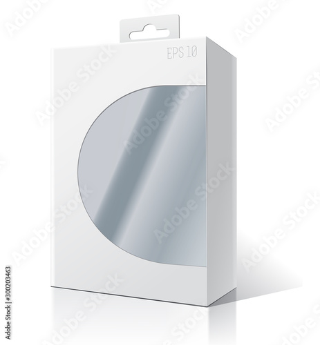 Blank Package Box with a transparent plastic window. Illustration Isolated On White Background. Product Packing Vector.