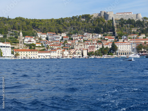 Wallpaper Mural Panoramic view from the Spanish fortress, in the Hvar town. Views of the city and Pakleni Islands (Paklinski). Hvar Island, Dalmatian Region, Adriatic Sea, Croatia. Torontodigital.ca