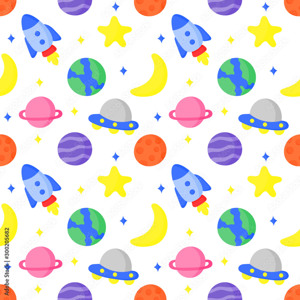 Naklejka premium seamless pattern cartoon space. planets isolated on white background. vector Illustration.
