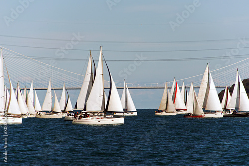 Sailing boats and yachts in Bosporus cup in Istanbul, Turkey