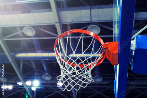 Looking-up view of the basketball hoop in the sports complex