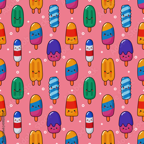 Tapety Jedzenie  cute-funny-kawaii-ice-cream-icons-seamless-pattern-cartoon-style-isolated-on-pink-background-vector-illustration
