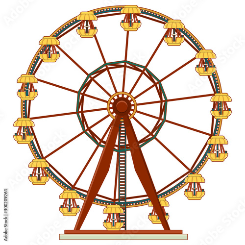 Ferris wheel Carousel amusement park in flat cartoon style, vector isolated on white illustration