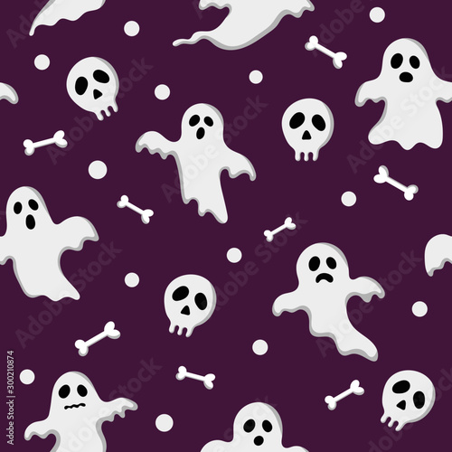Fototapeta Naklejka Na Ścianę i Meble -  seamless pattern happy halloween icons isolated on purple background. vector Illustration.