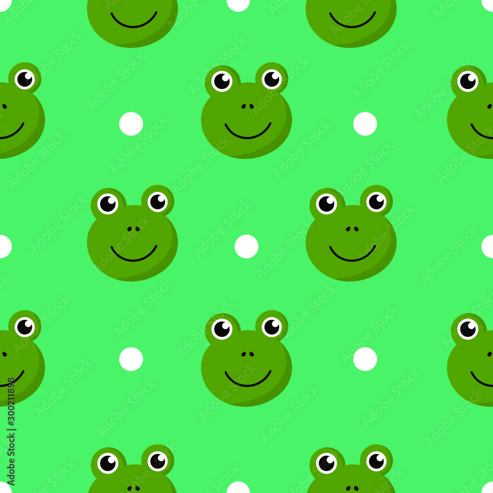 Obraz premium cartoon cute frogs seamless pattern. animals isolated on green background. vector illustration.