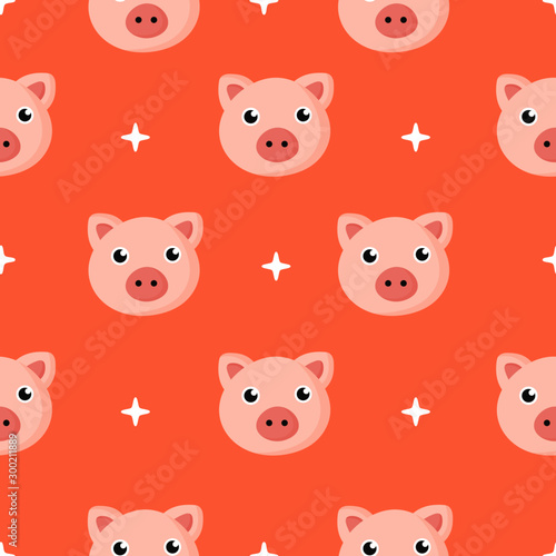 cute seamless pattern with cartoon baby pig for kids. animal on pink background. vector illustration. 