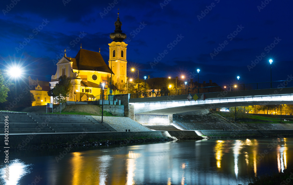 Fototapeta premium Image of night streets of Gyor in Hungary
