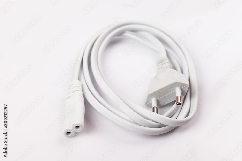 Electrical power cable with European plug. Object is isolated on white background. Electrical power cable with European plug. Object is isolated on white background.