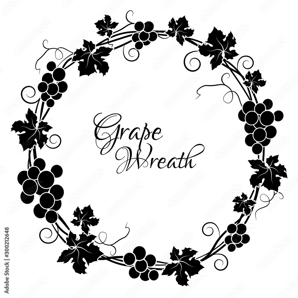 Grape circle frame. Round black frame bunches of grapes. Vector illustration.