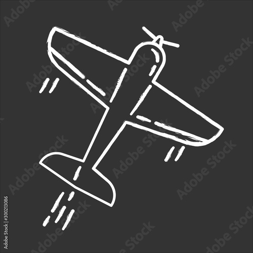 Aerobatics chalk icon. Aerobatic maneuvers and stunt flying. Airforce show with plane. Aviation, aircraft performance. Extreme airshow. Airplanes tricks. Isolated vector chalkboard illustration