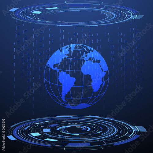 Digital planet globe earth technology icon vector illustration. internet of things background. cyberspace network ecosystem innovation design. Iot, smart home connection, house control by smartphone