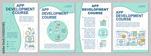 App development course brochure template. Flyer, booklet, leaflet print, cover design, linear illustrations. Mobile programming training. Vector page layouts for annual reports, advertising posters