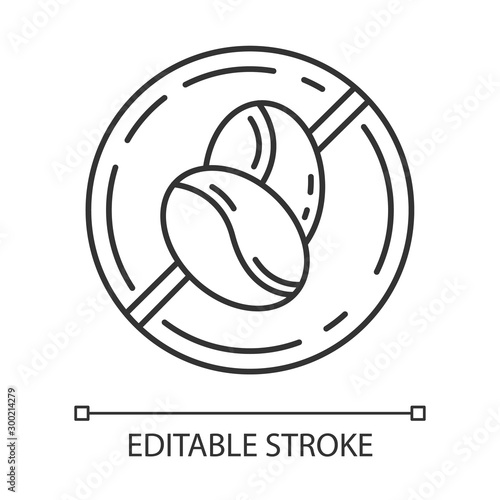 Caffeine free linear icon. Decaffeinated drink. Product free ingredient. Anxiety, insomnia prevention method. Thin line illustration. Contour symbol. Vector isolated outline drawing. Editable stroke