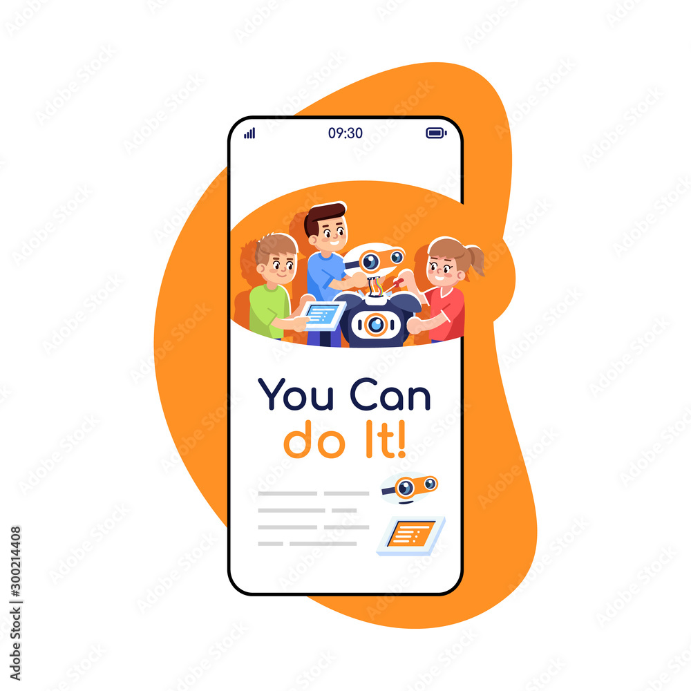 You can do it social media posts smartphone app screen. Mobile phone  displays with cartoon characters design mockup. Assembly, programming robot  guide application for kids telephone interface Stock Vector | Adobe Stock