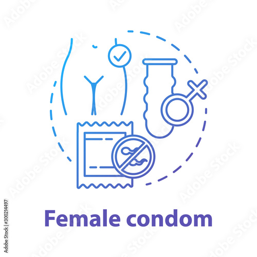 Female condom blue concept icon. Safe sex. Woman contraception. Pregnancy prevention. Birth control method. Healthy intimate relationship idea thin line illustration. Vector isolated outline drawing