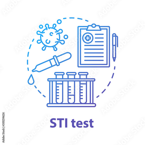 STI test blue concept icon. Safe sex. HIV, hepatitis prevention, precaution. Pharmaceutical research. Male, female healthcare idea thin line illustration. Vector isolated outline drawing
