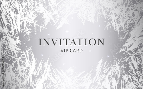 Luxurious VIP Invitation template with silver background and decorative golden grunge ice texture pattern. Premium class design for Gift certificate, Voucher, Gift card