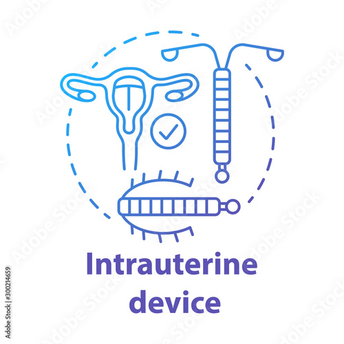 Intrauterine device blue concept icon. Safe sex. Pregnancy prevention. Female reproductive system. Healthy intercourse method idea thin line illustration. Vector isolated outline drawing