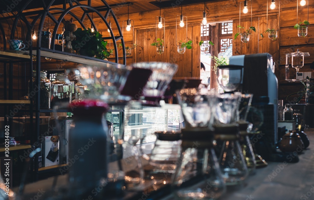 Warm bulbs in coffee shop in Songxi village. Pujang county. China Warm bulbs in coffee shop in Songxi village. Pujang county. China