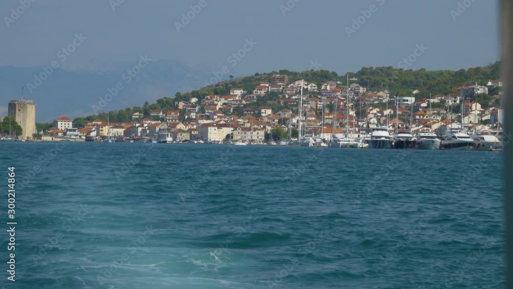Travel on the Adriatic Sea in a motor boat on a sunny day. Fall season. Croatia.
