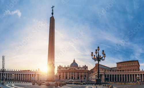 Saint Peter basilica in Vatican or Basilica Papale di San Pietro in Vaticano Rome, Italy at sunset in warm autumn evening.