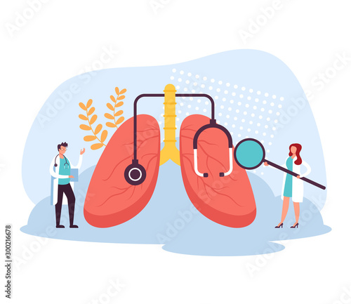 Pulmonology diagnostic lungs medicine concept. Vector flat graphic design illustration