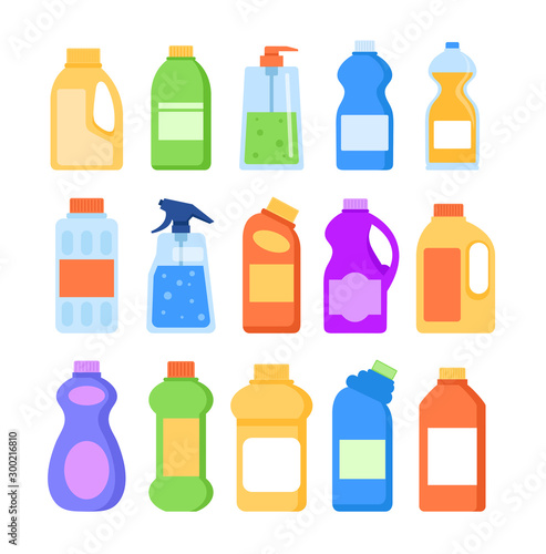 Detergent cleaner bottles isolated icon set. Vector flat graphic design illustration