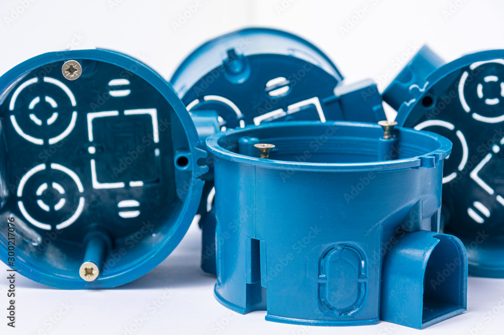 Mounting boxes for installing outlets. A lot of boxes for mounting