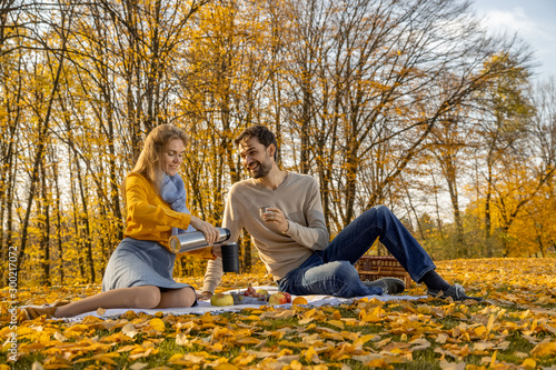 happy couple in love at a picnic