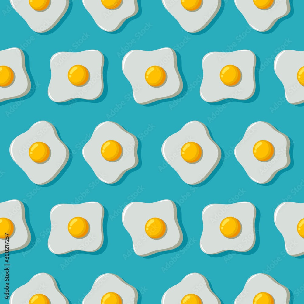 fried eggs seamless pattern on blue background. vector Illustration. fried eggs seamless pattern on blue background. vector Illustration.