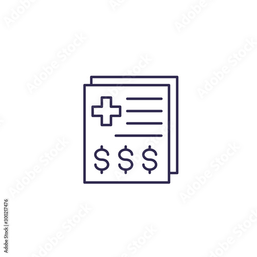 medical bill icon on white, line vector