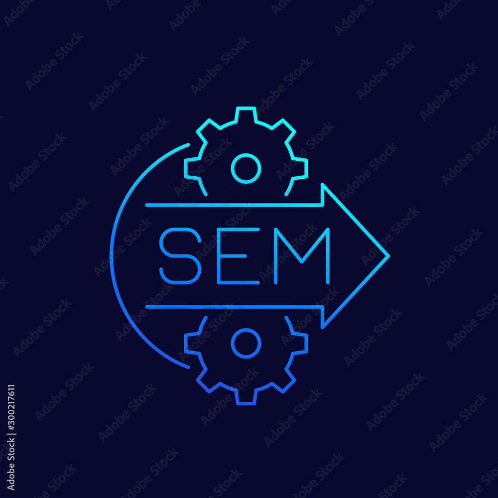 SEM icon, search engine marketing, linear style SEM icon, search engine marketing, linear style