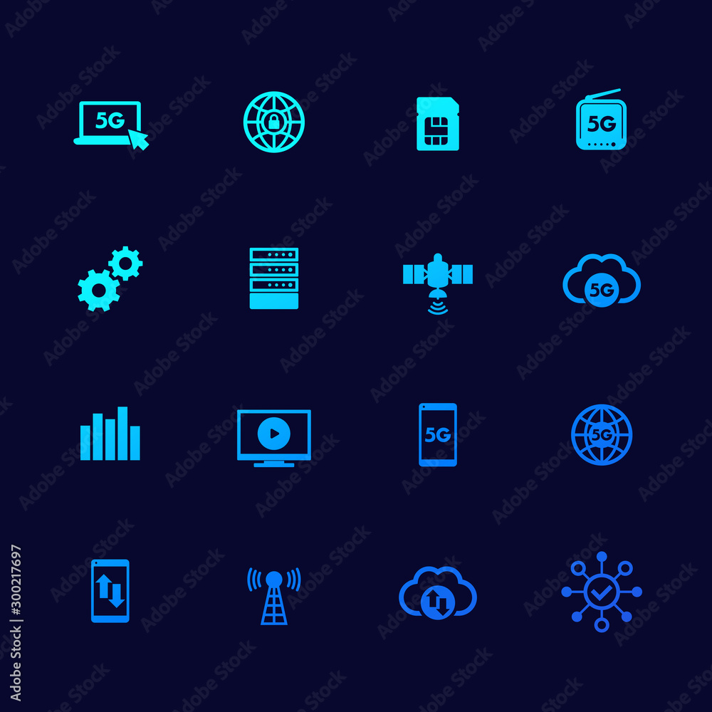 5g network, mobile communication, mobile internet icons set 5g network, mobile communication, mobile internet icons set