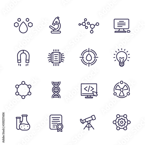 Science, technology and research line icons set