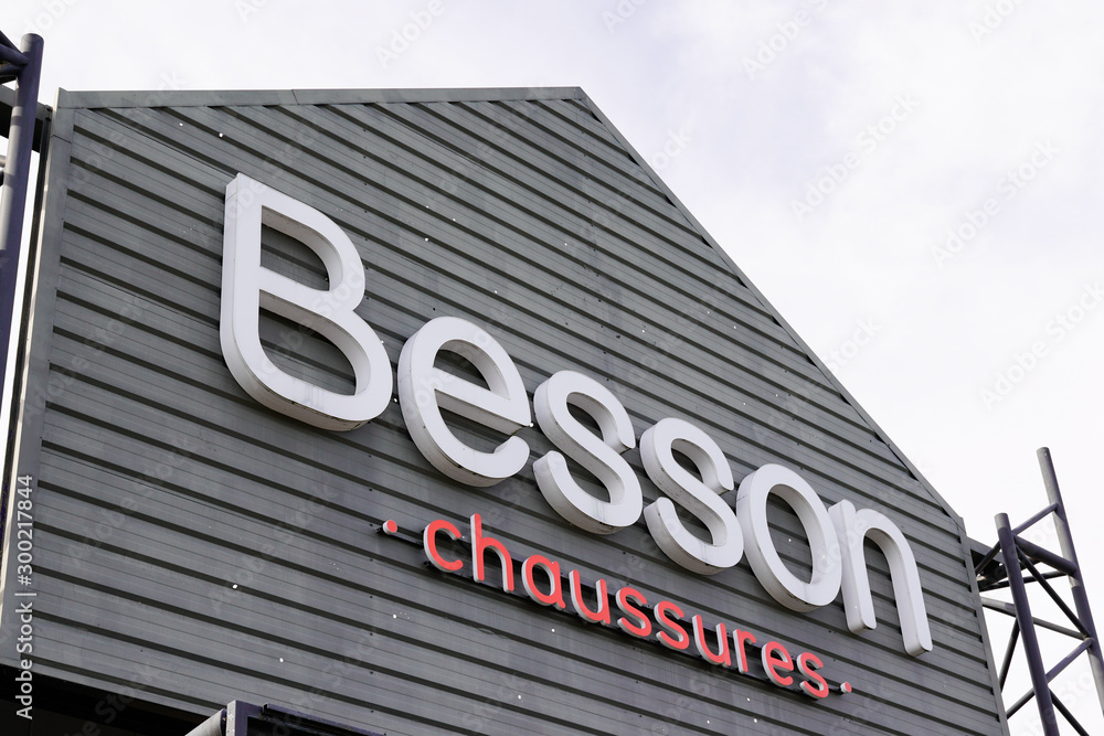 sign logo front store besson chaussures shop in France sell shoes for man  woman children Stock Photo | Adobe Stock
