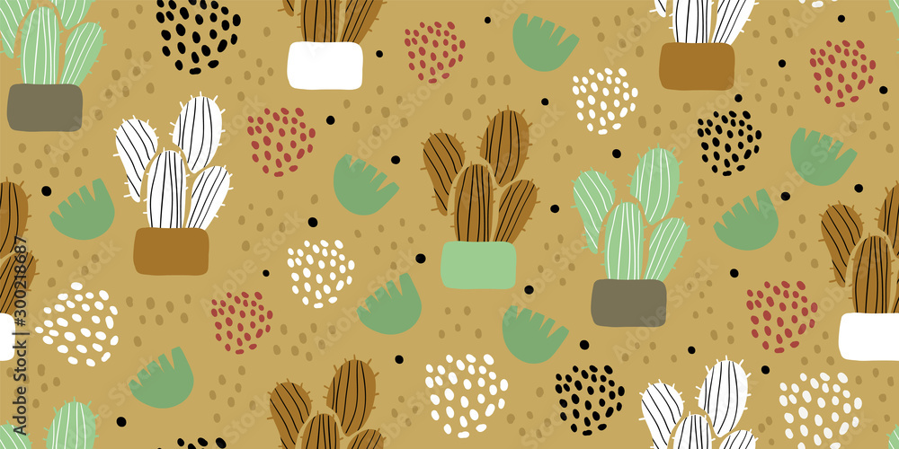 Seamless pattern with cactuses, succulents Seamless pattern with cactuses, succulents